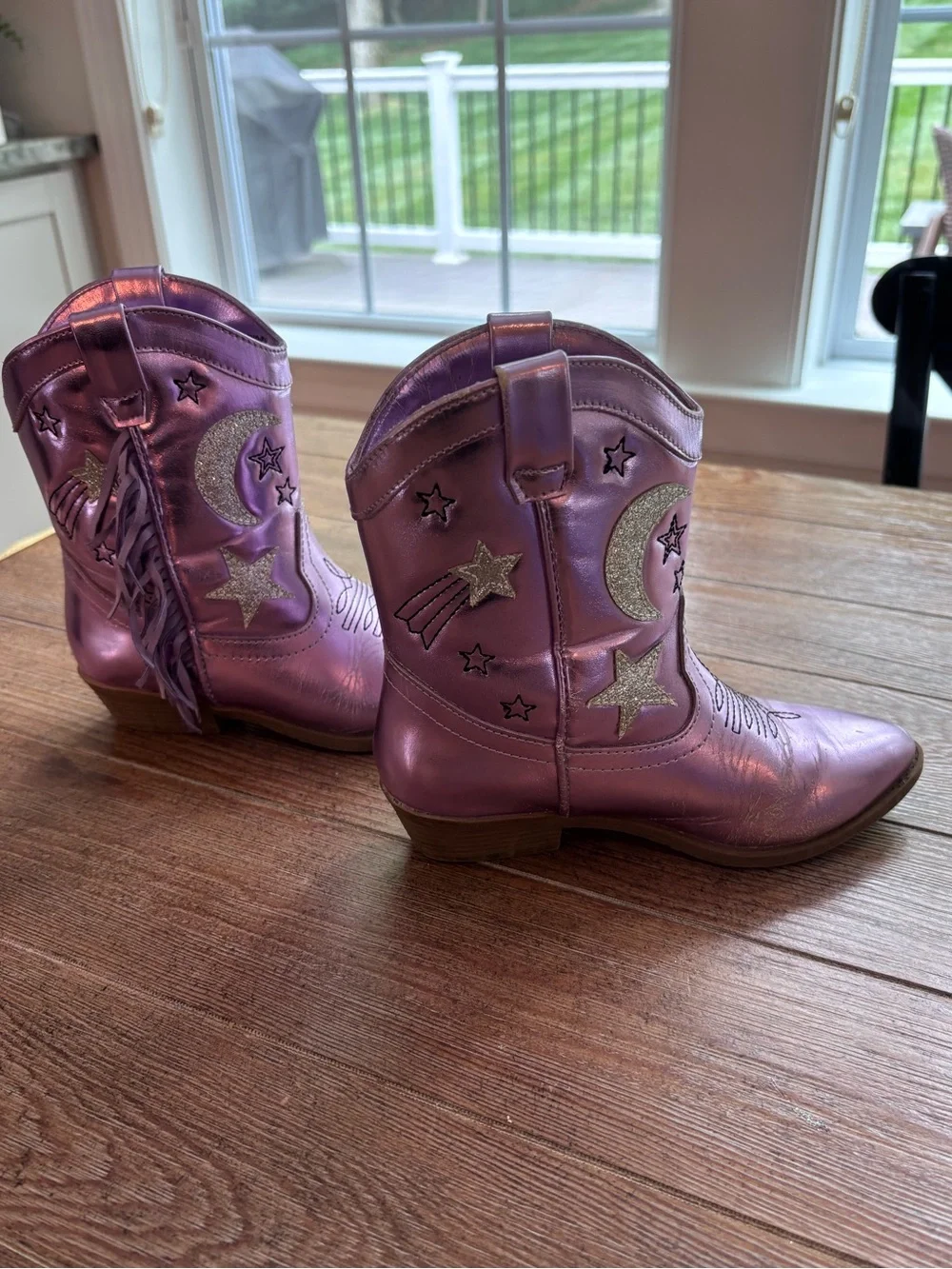 Tucker + Tate Metallic Lilac Cowboy Boots with Star, Moon & Fringe
